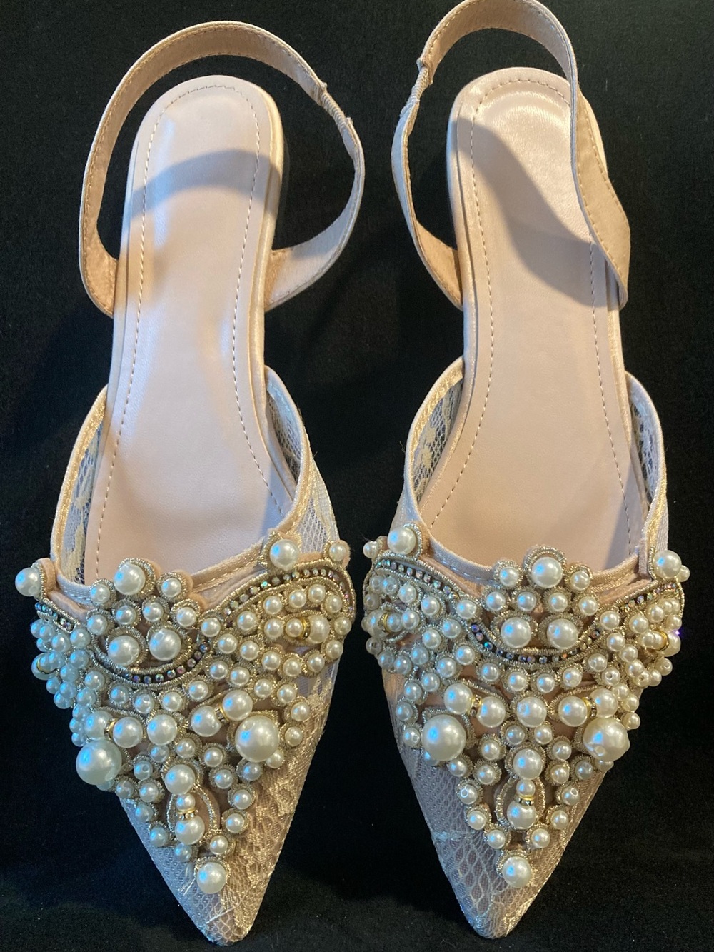 Embellished Pearl Pointed Slingback Flats - Picture 2 of 5